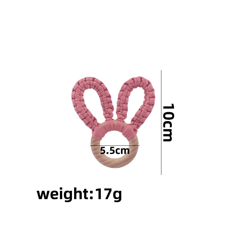 DIY bebé creativo Beech anillo mordedor pulsera juguete hecho a mano de algodón tejido orejas conejo dientes molienda palo