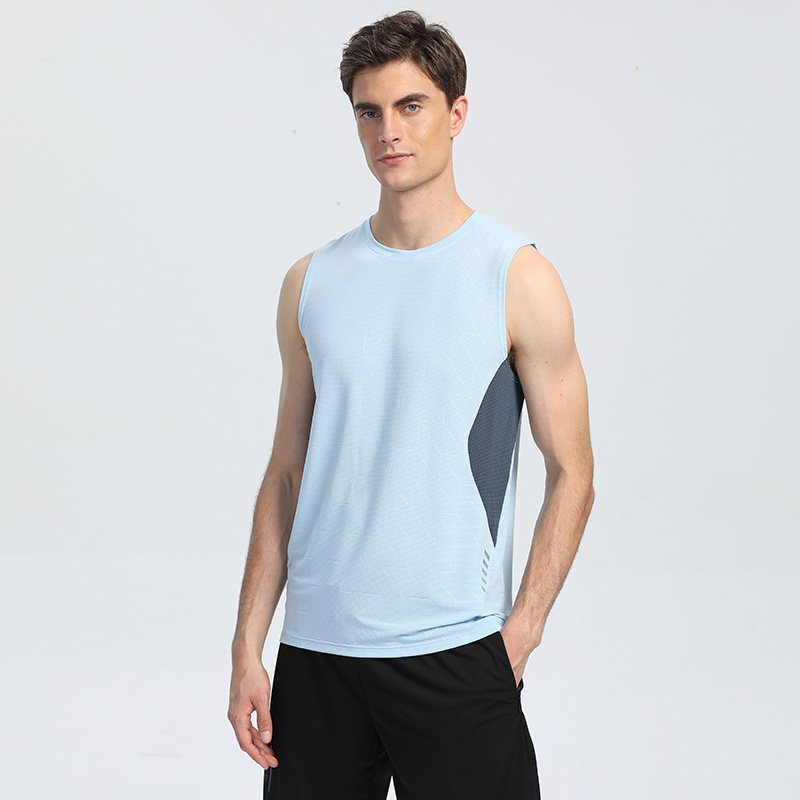 Maratón al aire libre de los hombres de verano entrenamiento de secado rápido chaleco suelto cuello redondo ropa de entrenamiento deportivo en stock al por mayor