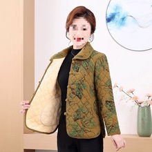 妈妈冬装加厚灯芯绒棉衣外套中老年女装大码复古风加绒保暖棉袄女