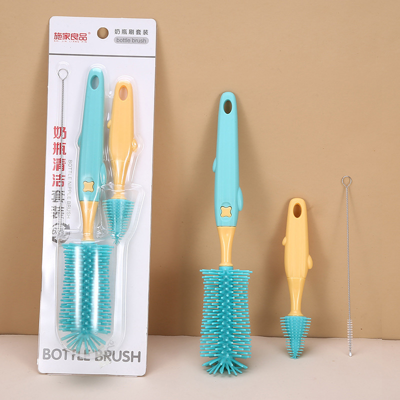 Wall-Mounted Silicone Bottle Brush 3-Piece Set Gap Cleaning Tool Baby Cleaning Straw Brush Set Manufacturer