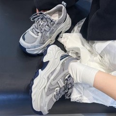2025年早秋新款厚底真皮压纹双网拼接吸膜大底ins风老爹鞋休闲鞋