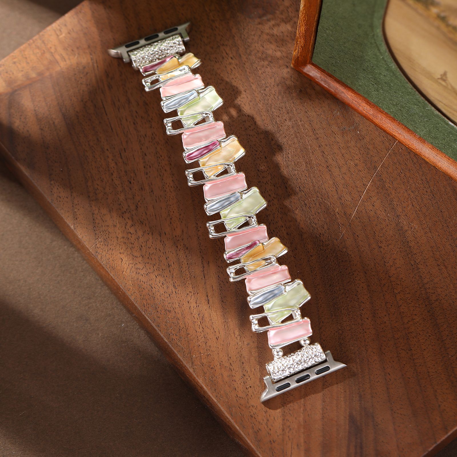 (135cm) 스프링 컬러 기하학 라인 스트레치 시계 스트랩 - 실버