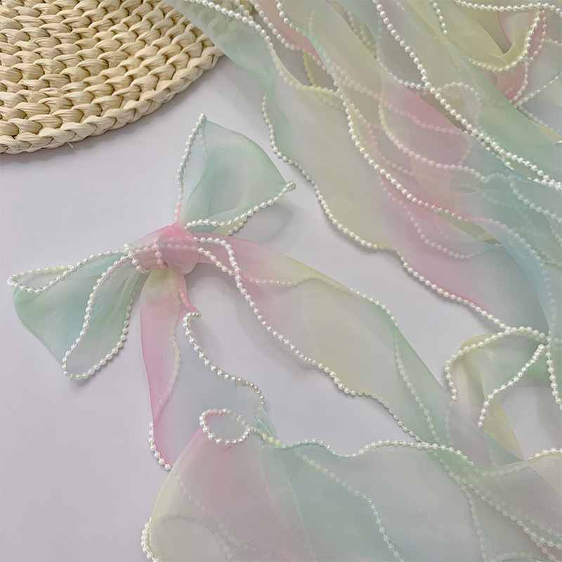 6cm Wavy Chiffon Pearl Overlay Fishtail Yarn Hair Accessories Bow Ribbon Flower Packaging Korean Curled Yarn Ribbon 1