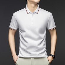 2025夏季新款桑蚕丝亚麻纯色polo衫男轻商务翻领透气男士短袖代发