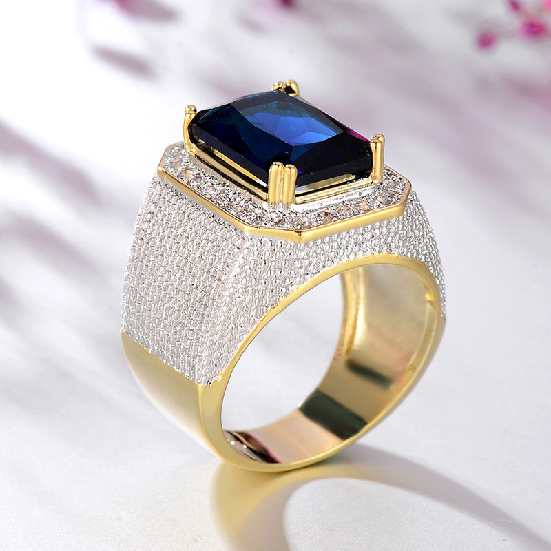 Bold Square Hip Hop Ring For Men With Zircon Stones Retro Design_voghion.com