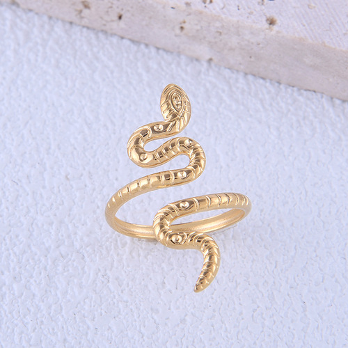 Foreign trade European and American style snake-shaped titanium steel ring that does not fade, niche index finger ring, personalized exaggerated open stainless steel ring