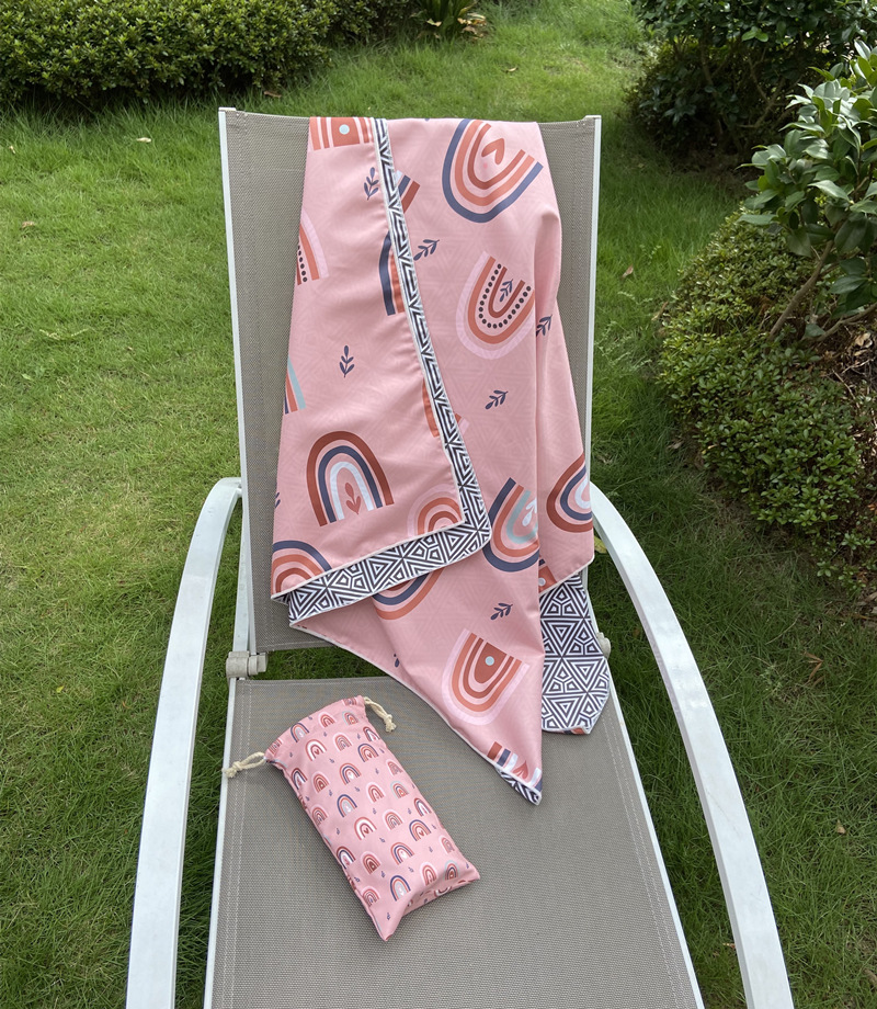 Serviette de plage épaisse à séchage rapide, imprimée double face, avec sac en tissu assorti._voghion.com