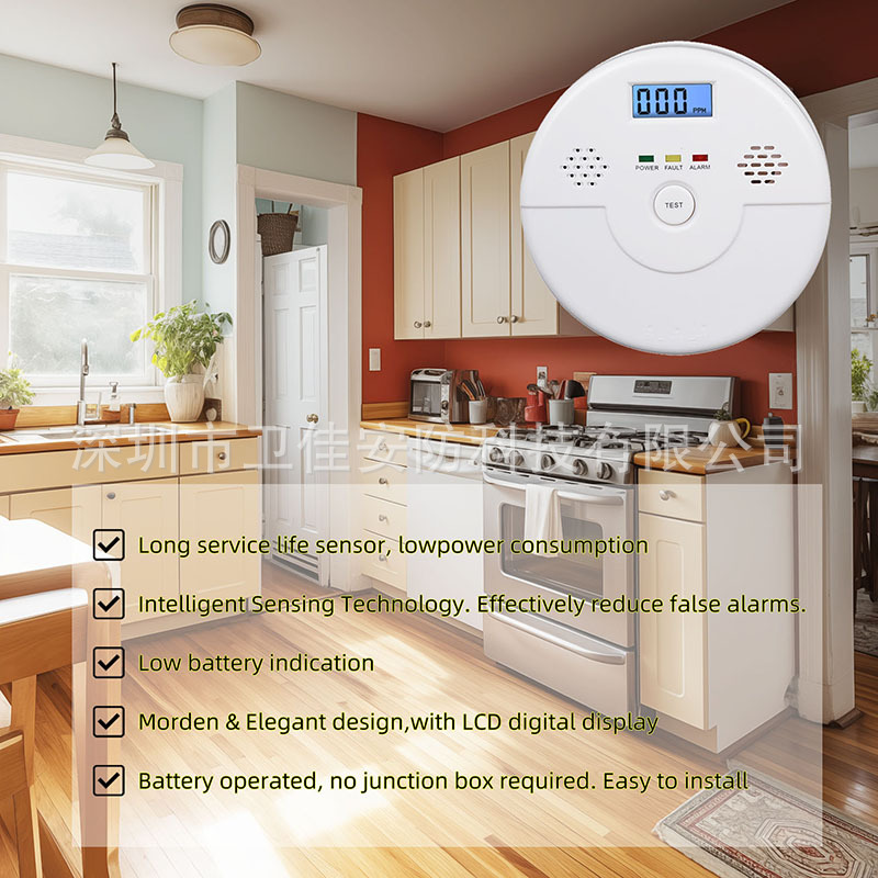 Detector de monóxido de carbono (CO) transfronterizo certificado para Amazon, a pilas, nuevo modelo para comercio exterior
