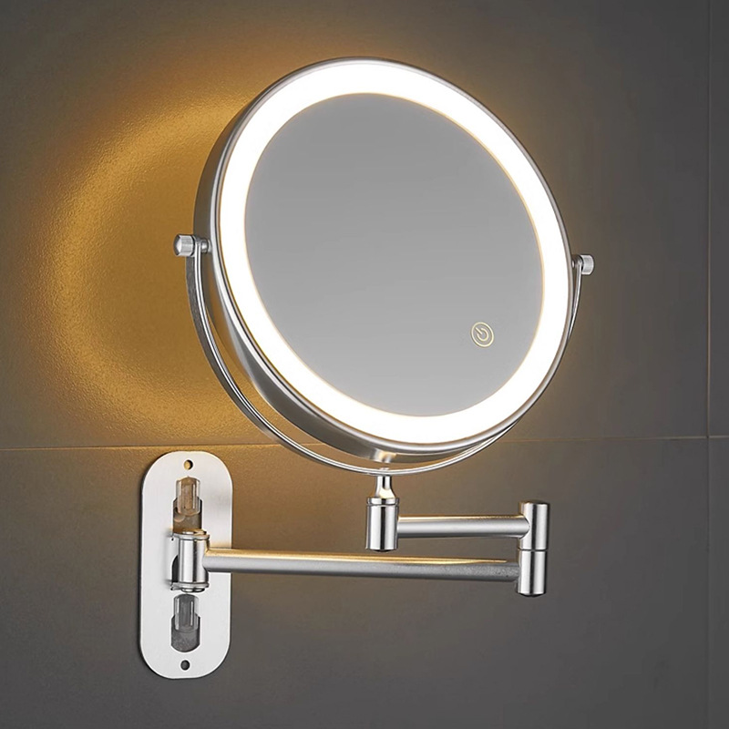 Espejo de maquillaje de baño LED con lámpara de belleza de pared de baño espejo telescópico plegable de hotel espejo de doble cara