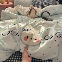 混搭风韩系超柔软糯毛巾绣床上四件套新款类学生宿舍三件套4件