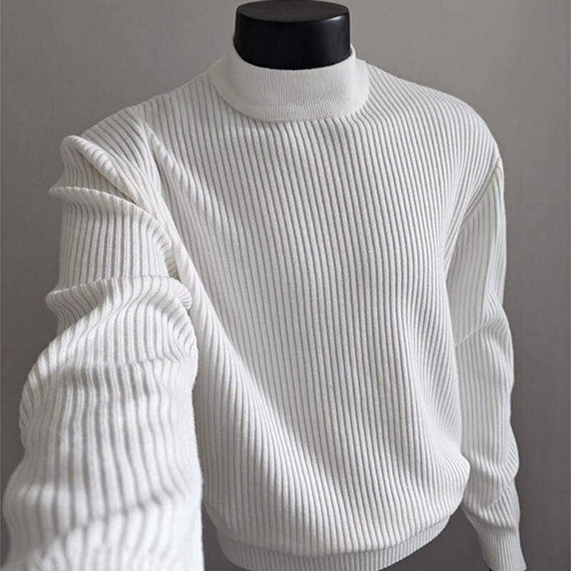 Cross-Border Ribbed Half-High Collar Knit Sweater for Men, Loose Lazy Style, Boxy Fit, Thickened Winter Knit Sweater