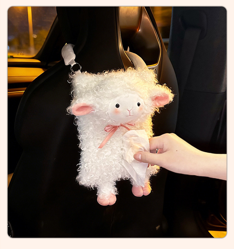 Car Tissue Box Cartoon Cute Little Sheep Hanging Type Car Seat Back Multifunctional Creative Car Interior Decoration Tissue Box