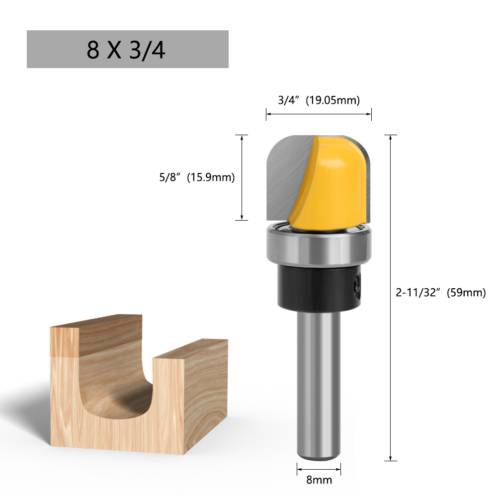 8-MANGO imitación profundo redondo inferior cuchillo baquelita fresado redondo inferior lineal cuchillo máquina de grabado ojo de la cerradura cuchillo carpintería fresado cortador de tres piezas conjunto