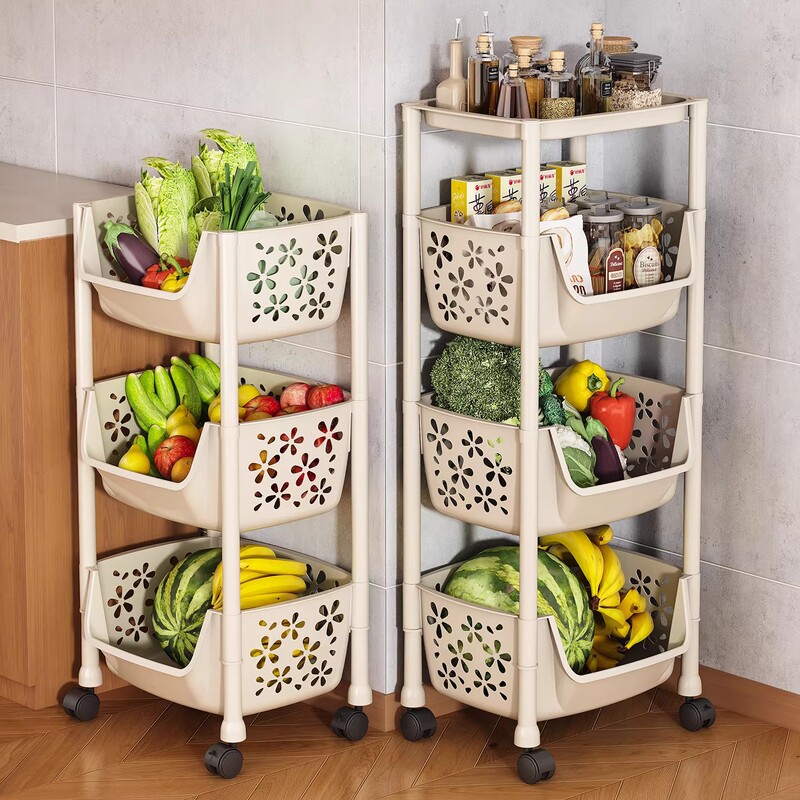 Kitchen Storage Rack, Floor-Standing Multi-Layer Mobile Trolley, Vegetable Storage Rack, Multi-Functional Fruit and Vegetable Basket Storage Rack Kitchen Storage Rack, Floor-Standing Multi-Layer Mobile Trolley, Vegetable Storage Rack, Multi-Functional Fruit and Vegetable Basket Storage Rack