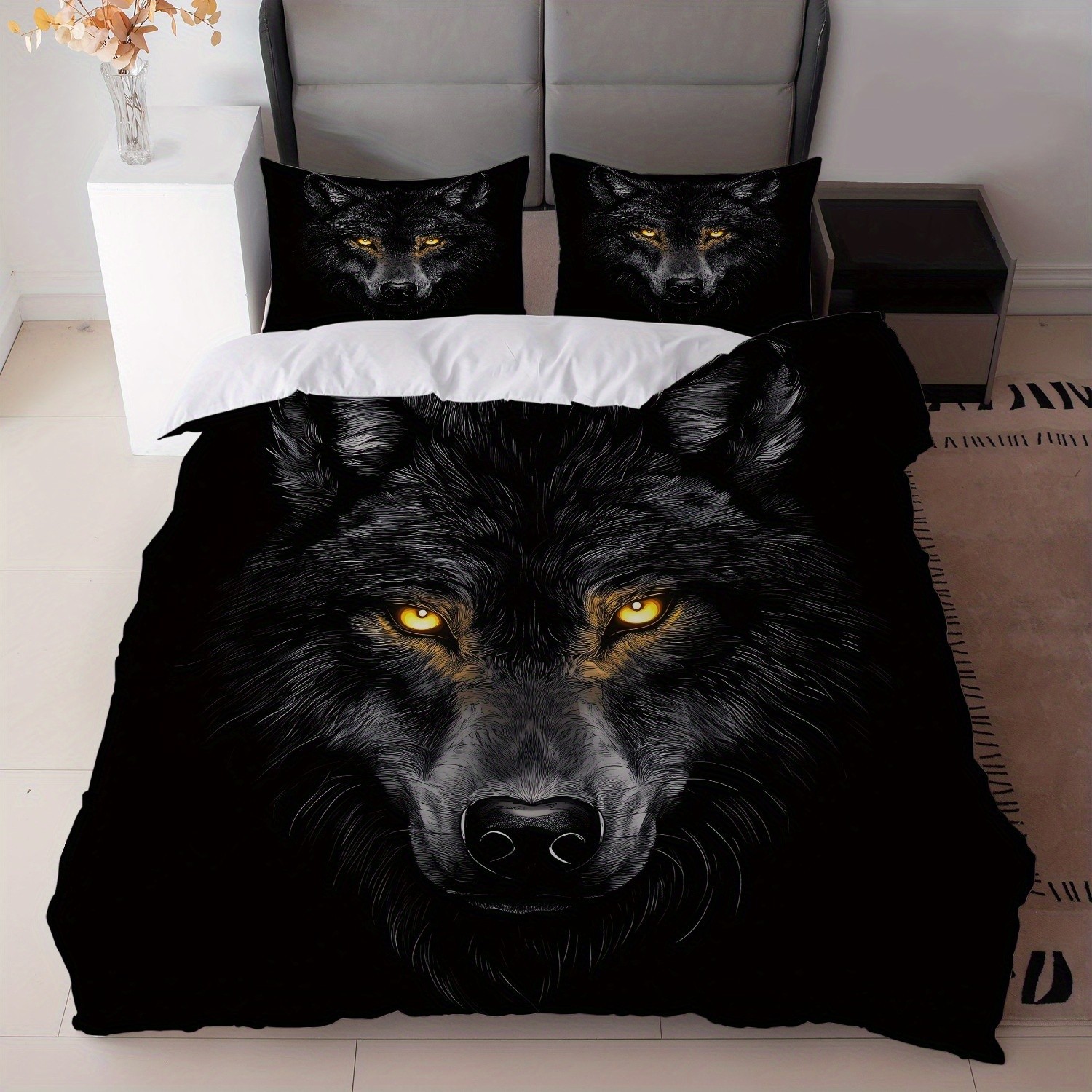 TEMU / JIT transfronterizo impresión digital abrasión edredón kit tridimensional animal lobo blanco estilo textil para el hogar dibujo puede hacer