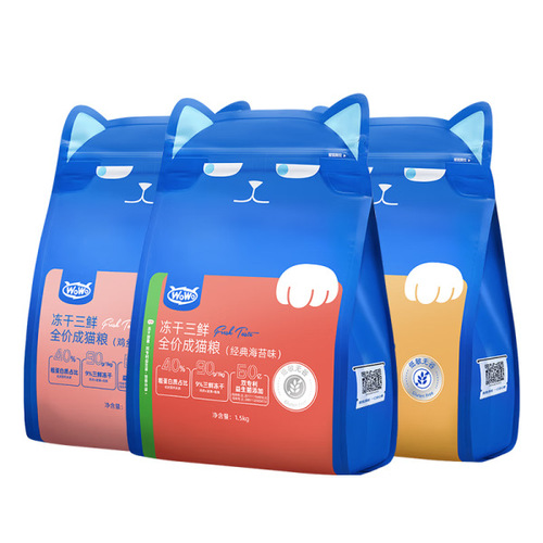 Wowwowo cat food freeze-dried three-fresh adult cat food for young cats, full-price grain-free nutritious dry cat food 1.5kg