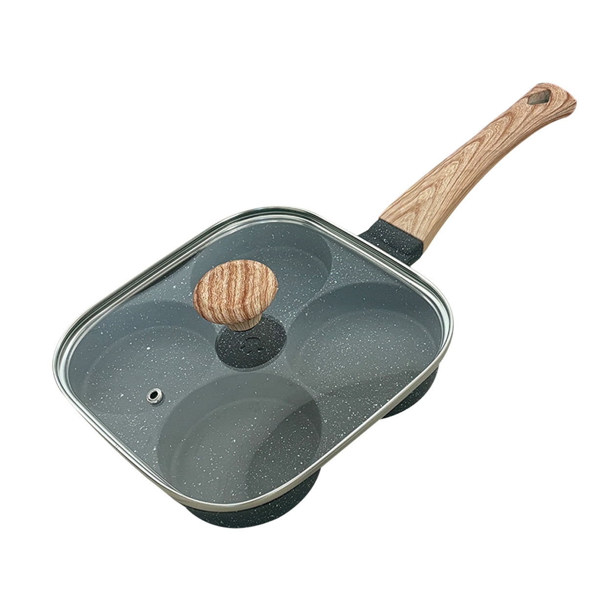 [Fuente de fábrica] Comercio exterior Venta caliente maifan piedra de cuatro agujeros huevo frito tres en uno pan antiadherente pan de desayuno