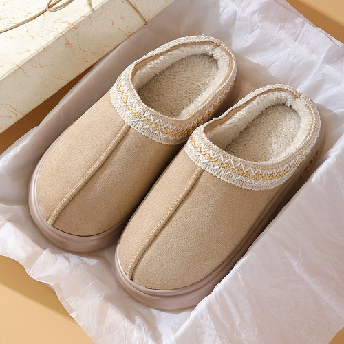 Cross-border best-selling cotton slippers, winter couple thick-soled home pure color warm lined anti-slip cotton slippers
