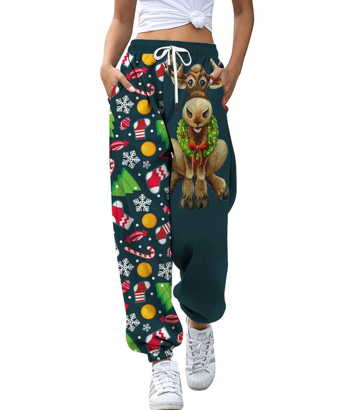 Pantalons décontractés pour femmes imprimés sur le thème de noël, leggings amples à cordon de serrage, pour l'automne droit, nouvelle collection_voghion.com