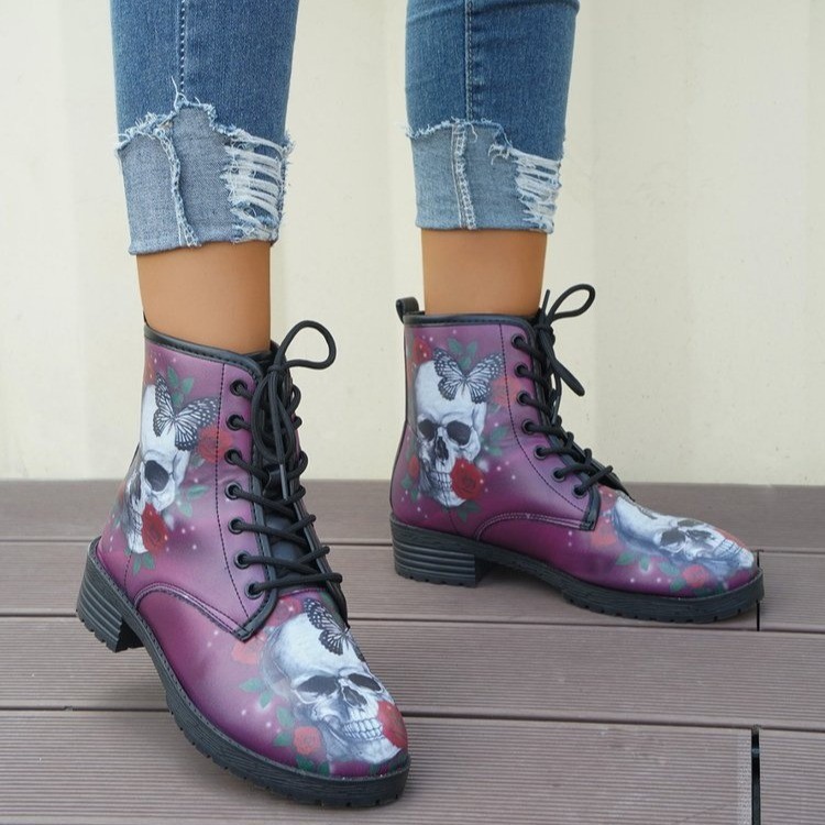 Damenschuhe Herbst und Winter neue Martin Stiefel zum Schnüren bequem PU dicke Sohlen kurze Stiefel im britischen Stil Damenstiefel_voghion.com