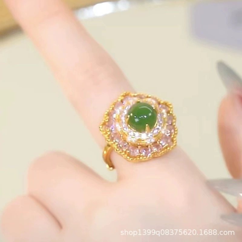 Новое кольцо с инкрустацией из искусственного нефрита, классическое модное вращающееся кольцо с имитацией яшмы, зеленое открывающее кольцо со шпинатом