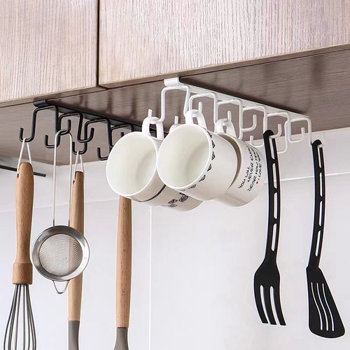 Hole-free kitchen utensil rack cabinet iron double-row cup hooks large capacity spoon and spatula storage rack