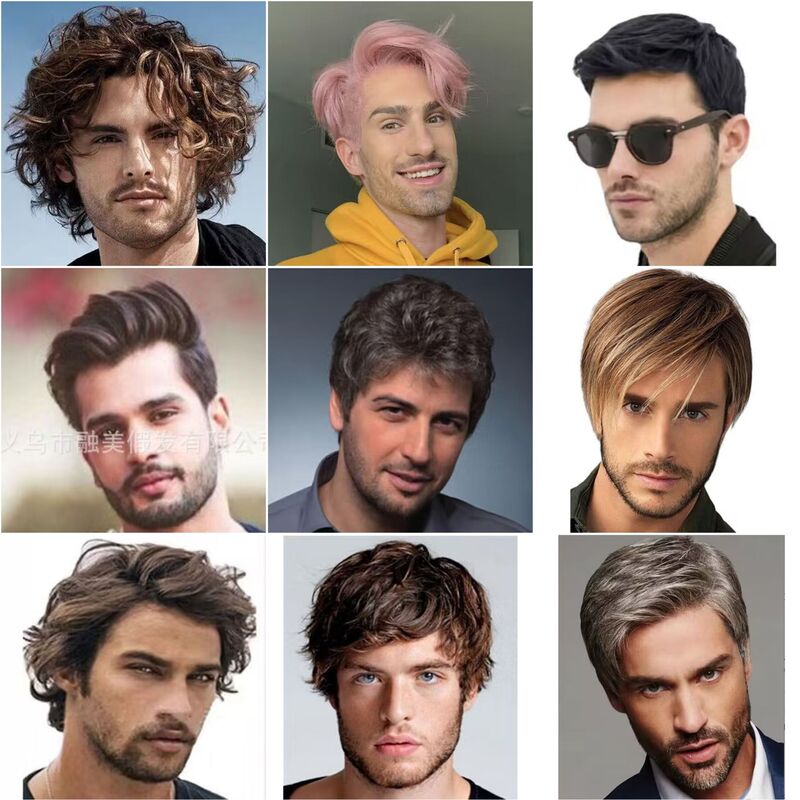 High-grade European and American wig men's hair chemical fiber high temperature silk hairstyle rose net silver gradient wig men's middle-aged and elderly