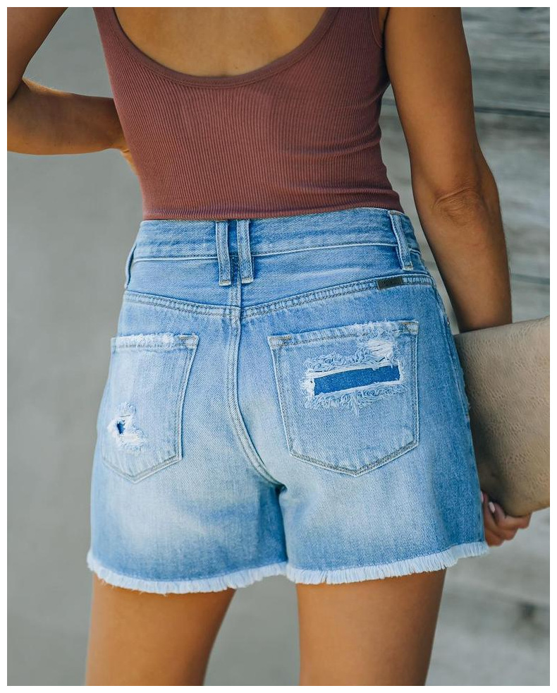 Summer Casual Denim Straight-Leg Pants High Waist Washed Women Denim Shorts in Shorts