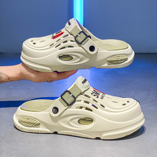 Croc Shoes Men's 2024 New Summer Outer Wear Toe-Toe Sandals with Poop Feeling, Sports and Leisure Thick-Soled Large Size Slippers