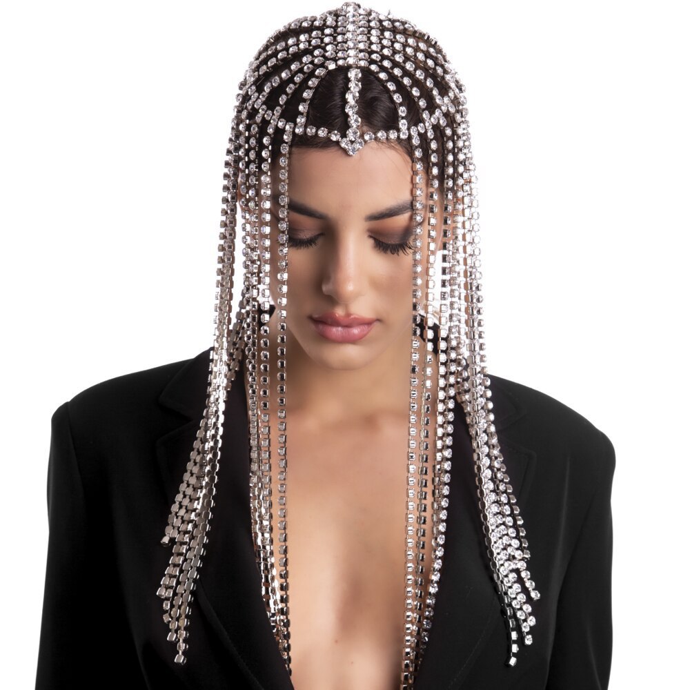 Venta caliente transfronteriza rhinestone Cadena de pelo personalidad europea y americana exagerada borla tocado tendencia de lujo accesorios para el cabello Cadena de pelo