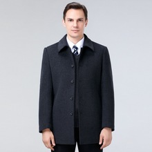 冬季厚款男士毛呢大衣中老年爸爸羽绒内胆保暖白鸭绒羊毛中长外套