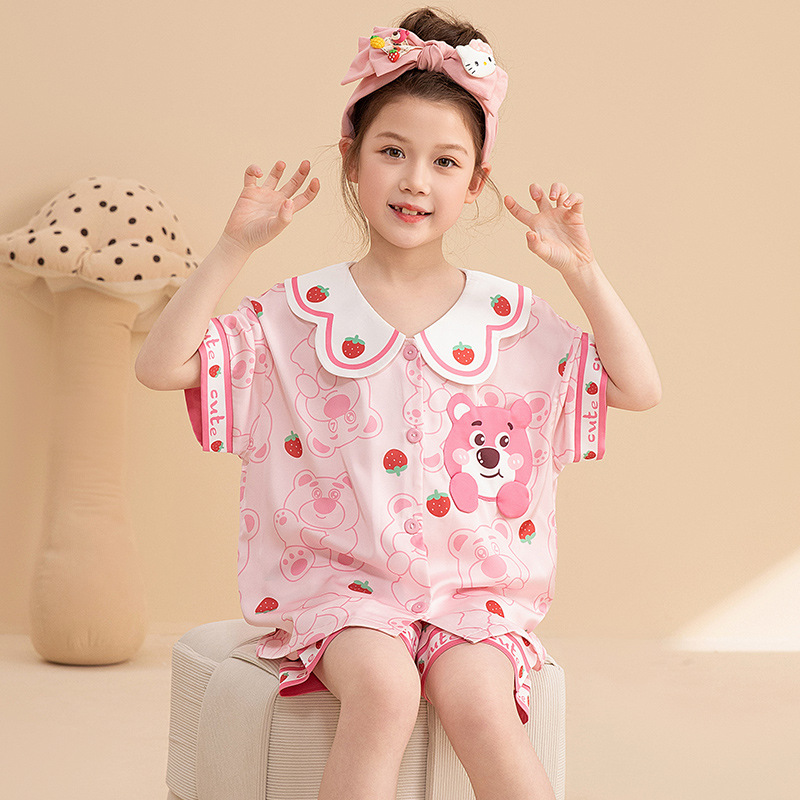 Girls' Home Wear Set Summer Outfit 2025 New Style Big Girl Ice Silk Short-Sleeved Summer Children's Pajamas Air-Conditioned Clothing