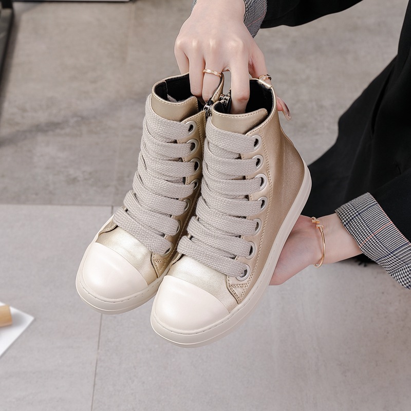 24 Frühling und Herbst Neue europäische und amerikanische grenzüberschreitende Paar High Top Schuhe Dicke Unterseite Schnürung Seitlicher Reißverschluss Damenschuhe_voghion.com
