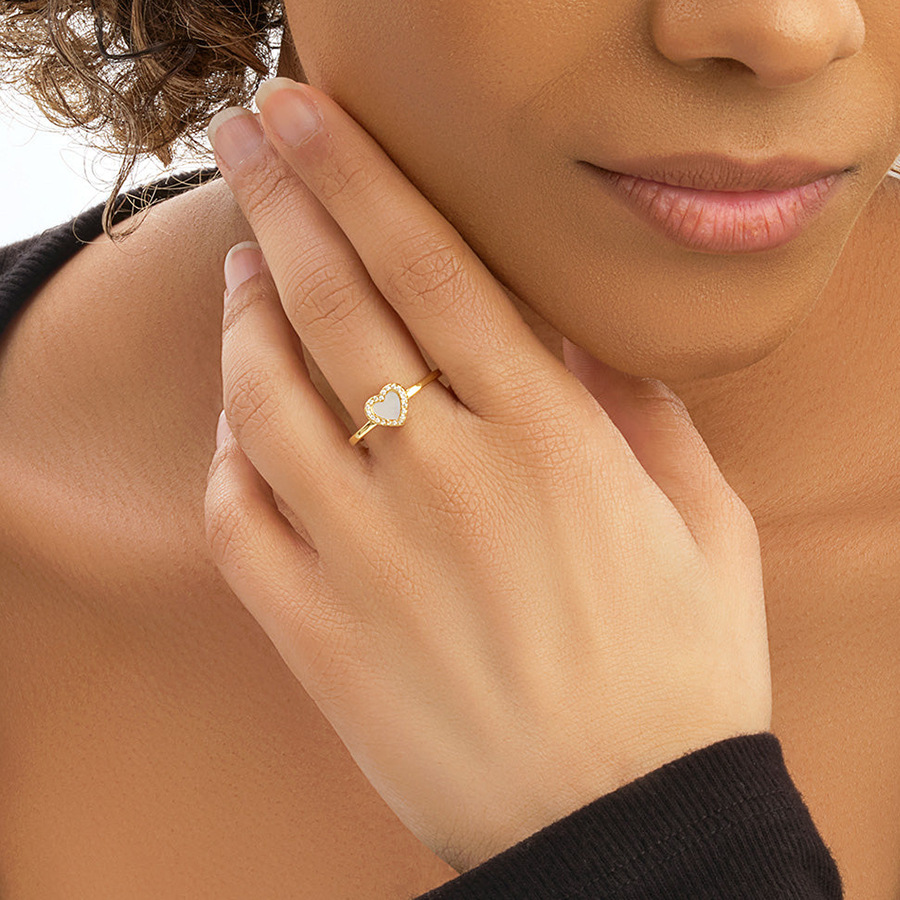 1 Piece Quantity Daily Occasion 925 Sterling Silver White Shell Heart Shape Rings 925 Sterling Silver Rings