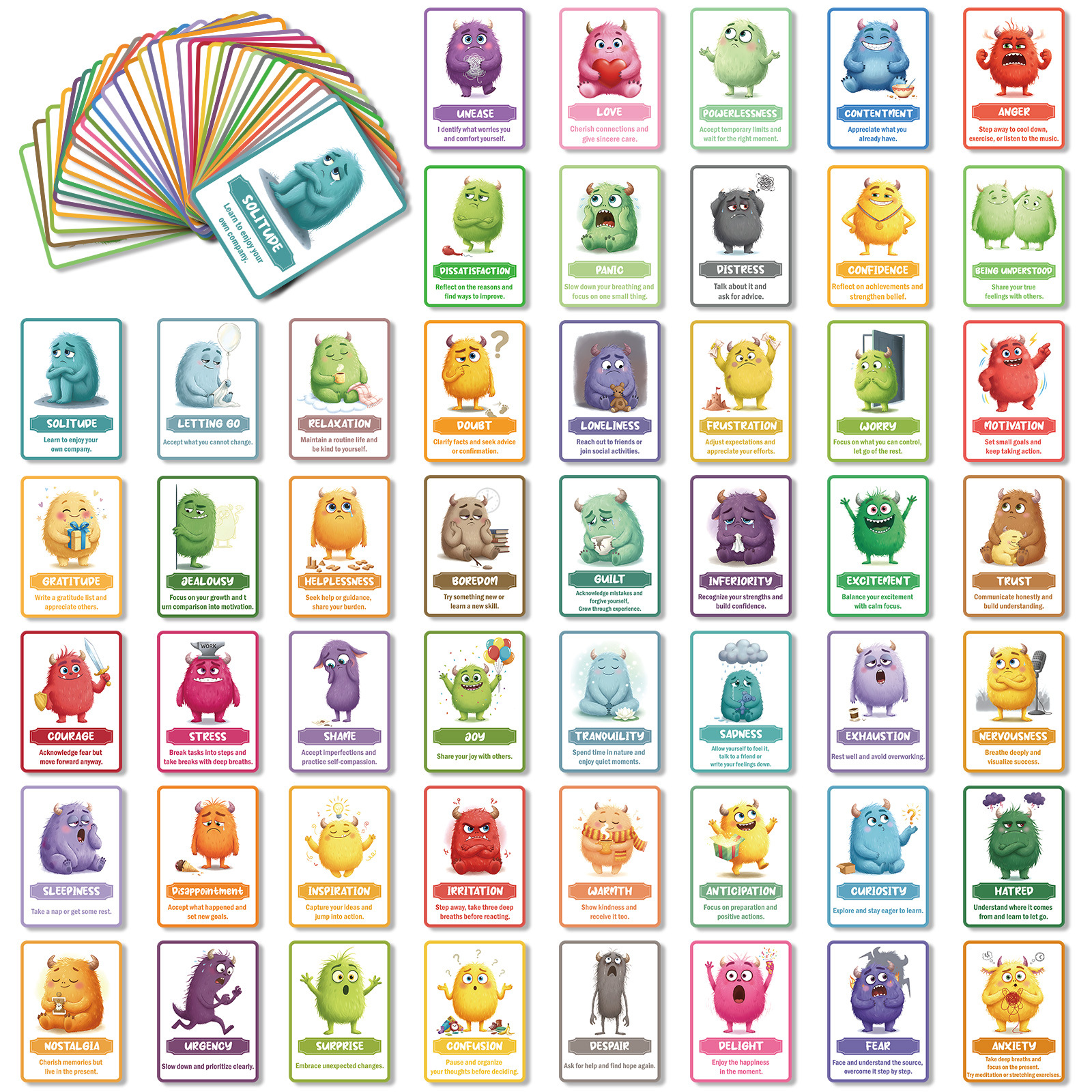 50 creatieve monster emotie kaarten, grappige partykaartspellen_voghion.com