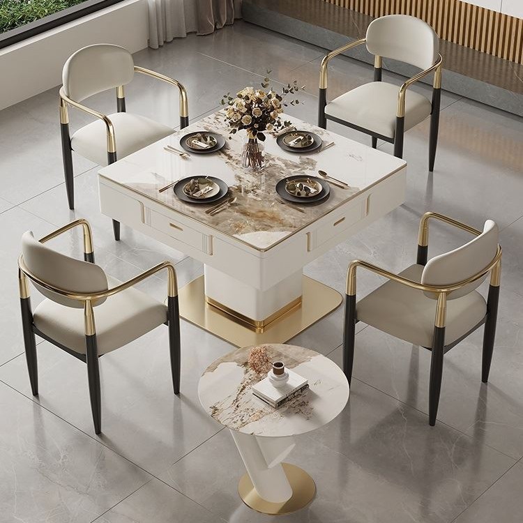 Mesa de centro, elevador, máquina de mahjong, mesa de comedor, todo en uno, hogar automático, lujo ligero, comida de placa de roca de Pandora moderna de alta gama