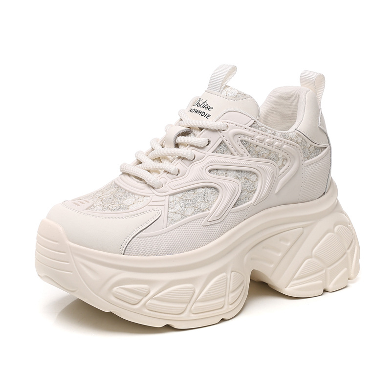 Giày thể thao đế dày dáng nhỏ khoe chân HT1697-12 sneaker nữ chunky đế dày — Màu be