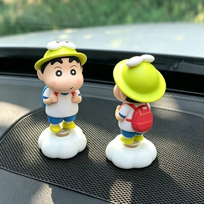 Cute Rotating Shin-Chan Car Ornament, Electric Vehicle Interior Decoration, Car Dashboard Figurine, Office Desk Decoration, Car Exterior Tail Decoration (Car ornaments) - rotating-model-frog-xiaoxin-2-pieces-with-glue