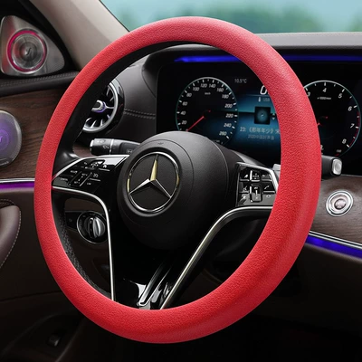 Steering wheel cover – Men and Women - thickened-130g-pure-silicone-roundd-shaped-universal-red-36cm-42cm