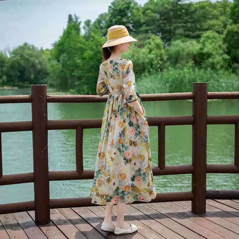 Summer dress, brace, long skirt, drawstring