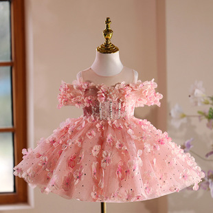 Girls' One-Year-Old Dress Flower Fairy Birthday Flower Children's High-End Piano Performance Host Dress