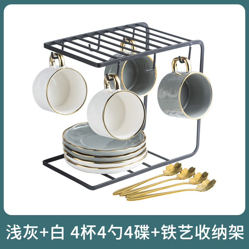 (Light gray+white) 4 cups and 4 disc-send spoon+shelf