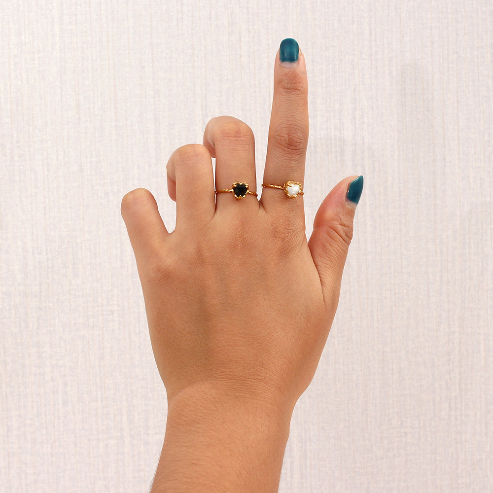 Fashion Stainless Steel Heart-Shaped Zircon Adjustable Ring