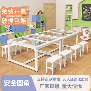 Kindergarten Art Painting Table Children's Studio Table Tempered Glass Table Tutoring Training Table Care Early Education Handmade Table