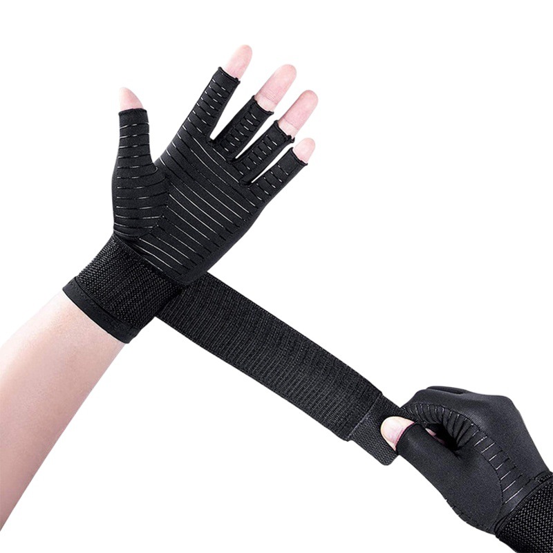 Amazon fitness al aire libre fibra de cobre presión medio dedo guantes ciclismo correa de silicona antideslizante guantes deportivos para hombres y mujeres