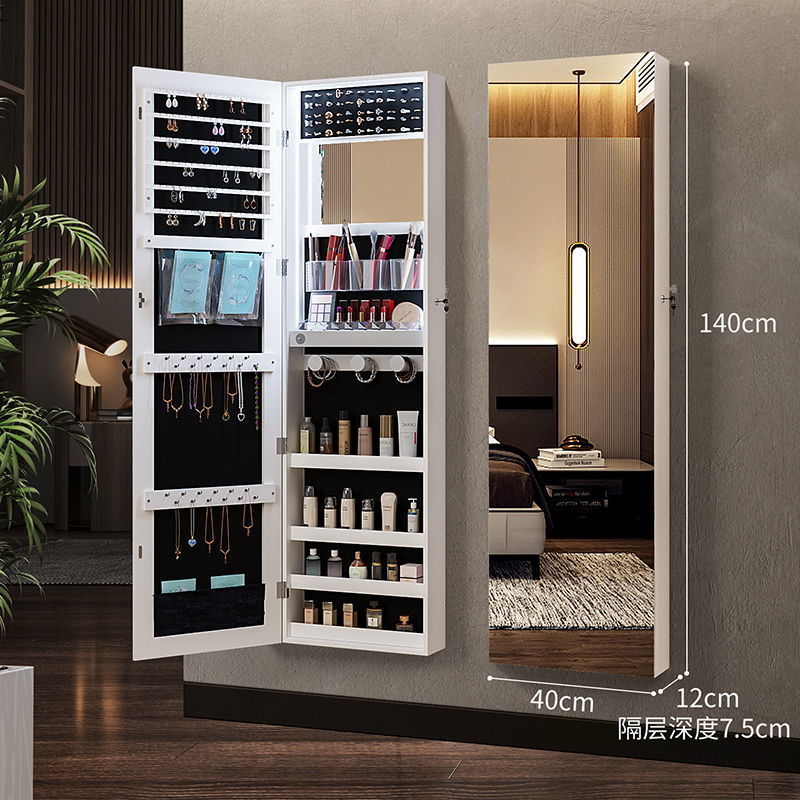 Espejo de piso con lámpara para almacenar espejo de vestir, espejo de cuerpo entero colgado en la pared, joyería doméstica multifuncional para almacenar detrás de la puerta del gabinete de espejo del dormitorio