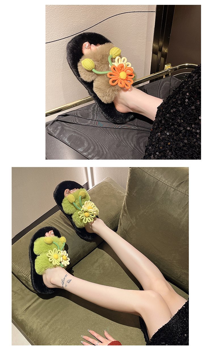 Fresh Flower Plüsch Damen, Bequem Casual, Leicht zu tragen, Hausschuhe fürs Büro, Baumwollpantoffeln mit dicker Sohle,_voghion.com