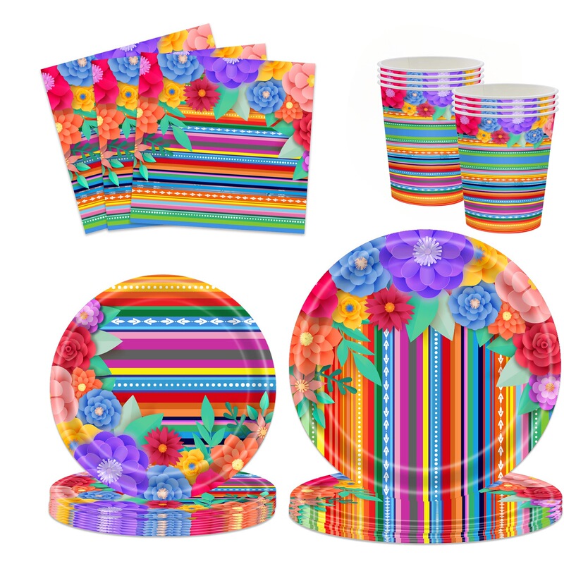 Mexican Carnival party tableware may 5th flower celebration decoration disposable paper plate tissue paper cup
