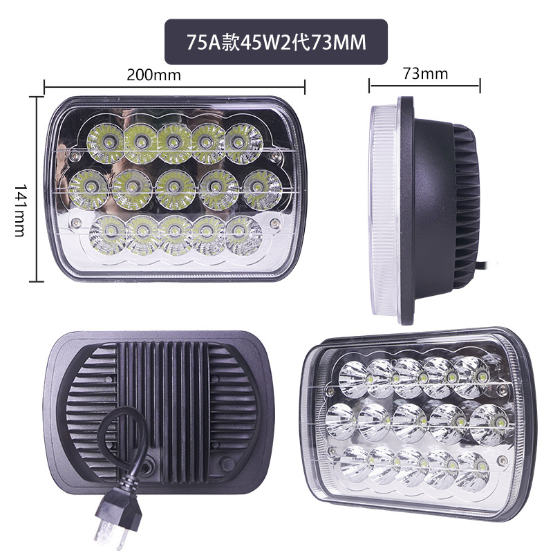 Nanten 7 pulgadas cuadrada 45W lámpara de trabajo auto foco luces de carretera luces de camión luces de techo de conversión de luz general