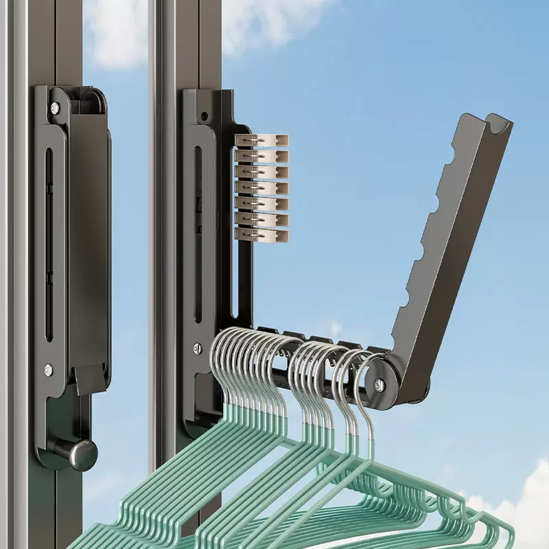 阳台晾衣架收纳神器折叠家用壁挂式窗户挂衣服免打孔可伸缩晒衣杆